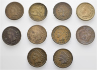 USA, Lot zu 10x 1 Cent der Jahre 1858, 1863, 1867, 1879, 1881, 1883, 1888, 1891, 1892 und 1895. Die Erhaltungen um ss.