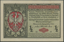 Generalgouwernement Warschau, Lot 7 St: Darlehnskassenscheine: 1. Ausgabe, 1/2 Marki 9.10.1916 Ro. 439a; 20 und 50 Marek 9.12.1916 (V) Ro. 444-445/ 3....