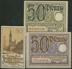 Danzig, Set 3 St: 50 Pfennig1.11.1918 (I); 50 Pfennig 15.4.1919 (I) braun; 50 Pfennig 15.4.1919 grün(I). Ro. 788, 790, 791.