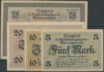 Memel, Lot von 2, 10, 20 und 75 Mark Notgeld 22.2.1922. Ro. 849-851, 853, Erh. II-III. Ro. 853 mit kl. Einrisse am Rand.