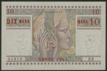 Saar, 10 Mark 1947, Ser. Bstb. S.2, Rostflecken, Ro. 870, Pick 6, II- /XF.