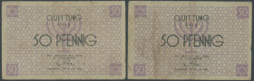 Ausgaben jüdischer Ghettos, Litzmannstadt (Polen), 2x 50 Pfennig 15.5.1940, KN 6-stellig rot, Sign. M. C. Rumkowski, WPM PO 560a, Grab. GET-1. III/VF