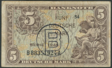 Set, 1 Deutsche Mark 1948 (I) und 5 Deutsche Mark 1948 Ser. B/A (III) mit B Stempel für Westberlin. Ro. 233a, 236.