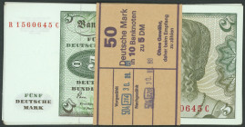 BBk IA, Set 10x 5 Deutsche Mark 2.1.1980 mit Copy Vermerk auf Rs. mit fortaufender Ser. R1560636 C bis R1560645 C und orig. Banderole gest. 30.09.88. ...
