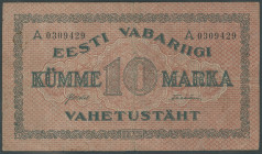 Estland, Eesti Vabariigi Vahutustäht, 2x 10 Marka 1922 ohne und mit Ser. Bstb (1924) P-53 a-b, IV/ F.