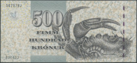Färöer -Inseln, 500 Kronur (20)04, Pick 27, Hologramm tlw. vorhanden, Klebereste, II-/ VF