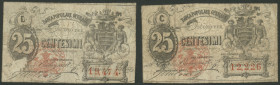 Italien, Banca Popolare Operaia-Genua, 2x 25 Centisimi o. D. Ser. C und D, Gamberini 1391, Erh. IV/ F.