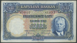 Lettland, Latvijas Bankas, 50 Latu 1934 (III) P-20a und 25 Latu 1938 (III) P-21a.