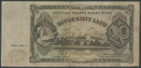 Lettland, drei Staatsnoten, 2x 10 Latu 1939 Ser. BP & BN, P-29c, d, ); 20 Latu 1935 Ser. A (P- 30). Erh IV/ F.
