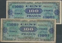 Lot Österreich und Frankreich, Aliierte Militärbehörde, 6 St.: 100 Francs 1944 (2x) mit Block Zahl 7 und Bst. X (III-IV) Pick 123a, c; Österreich/ 1 S...