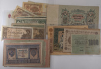 Russland, Lot, 31 St. ab 1915-1961, Zarenzeit, Regional und Sowjetrepublik, darunter: 4x100 Rubel 1910 (P-13a), 5x 500Rubel 192 (P-14a); Russia-Süd 50...