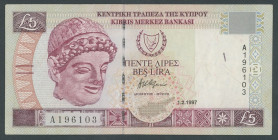 Zypern, 5 Pounds,1.2.1997, Pick 58, kl. Fleck, sonst I/ unc