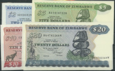 Zimbabwe, Reserve Bank, 13 St.: 6x2 Dollars 1994, P-1c; 3x 5 Dollars 1983, P-2d; 10 Dollars 1983, P- 3d; 3x 20 Dollars 1994, P- 4d, e. I/ unc