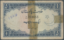 Pakistan, Governement, 1 Rupee o. D. (1953-63) Signatur: Mohammed Ayub, geklebt, P-9. V/VG.
