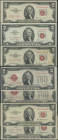 USA, Lot, Legal Tender Notes, Red Seal, 7 St: 2 Dollars, 1928 G und D (F-1505; 1508); 2 Dollars 1953 (F-1509); 3x2 Dollars 1953 A und B (F-1510, 1511)...