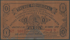 Peru, Provinzialbank, 1 Sol 1.10.1921. Ser. D Nr. 5067, fleckig, PS604, III/ VF