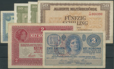 Kleines Lot Banknoten & Notgeld, Deutsches Reich, Allierte Militärbehörde DE & Östtereich, Koupons 1948, DDR, Östereich, KGL- und Notgeld, ca. 45 St:1...