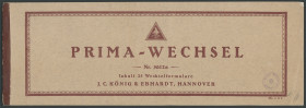 Prima-Wechsel, Nr. 3612a, Heft mit 22 von 25 Blanco Wechselformularen der Druckerei J. C. König & Ebhardt, Hannover Din 1/2 A4, II/ XF