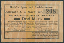 Bork (Westfalen), Borker Spar- und Darlehnskasse, 5 St.: 1, 2 (3x), 3 Mark Kriegs-Wechsel-Schein 15.8.1914-1.4.1915, Dießner 42.2.b-d, Erh. I.