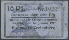 Breslau (Schlesien), Eisenwerk Trelenberg KGL, 3 St: 5 Pfennig 12.5.1916 (auf Wertbriefpapier);10 Pfennig 24.1.1917 (Leinen); 0,50 Mark o. D. Leinen.T...
