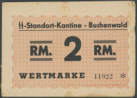Buchenwald, KL (Thüringen), 2 Reichsmark Wertmarke o. D ( bis 11.04.1945) einseitiger Druck Vs. Udr. orangerot, KN 5-stellig 11922 mit Stern dahinter....