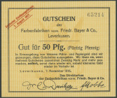Leverkusen, Farbenfabriken vorm Fr. Bayer & Co, 50 Pf. 7.11.1916-1.8.1917, o. Wz., Tieste 4025.36, Erh. I.