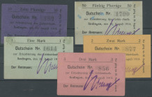 Sodingen (Westfalen), Amtmannn des Amtes, Serie zu 10 Pf., 50 Pf, 1, 2 und 3 Mark 10.8.1914-20.8.1914, 4 Scheine unentwertet, selten, Auflagen bei Die...