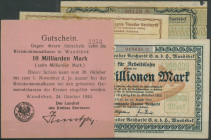 Wandsbeck (Schl.-Holst), Stadt, Kreis und und Firmen Notgeldscheine, 15 Stk., div. Werte: Stadtkassenscheine zu 500 Tsd. u. 1 Mill. Mark 13.8.23, 500 ...