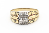 Diamanten Ring, 585 Gold, bicolor, 6x 8/8 Diamanten von zus. ca. 0,06 ct, RW 60, ca. 4,85g.
