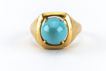 Türkis Ring, 750 Gelbgold, Türkis Cabochon Dm 10 mm, RW 56, ca. 8,7g.