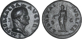 GALBA (68-69)
Dupondius : La Liberté debout à gauche, portant un pileus & un sceptre
 - TTB 35 (TTB)
Rare ! - légèrement repoli


SM 2128v, CO 1...