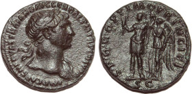 TRAJAN (98-117)
As : Trajan debout à gauche, tenant un foudre & une haste, à ses côtés la Victoire le couronnant
 - TTB 45 (TTB++)
Assez Rare ! - l...