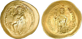 ISAAC Ier, Comnène (1057-1059)
Histamenon nomisma : Christ assis de face sur un trône - R/: Isaac couronné debout de face en habit militaire
 - TTB ...