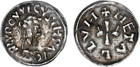 LOUIS le pieux ou le débonnaire (814-840)
Melle : Denier au buste
 - TTB 45 (TTB++)
Rarissime !!! - coup avers


PR 712, MG 396, DE 607
MELLE -...