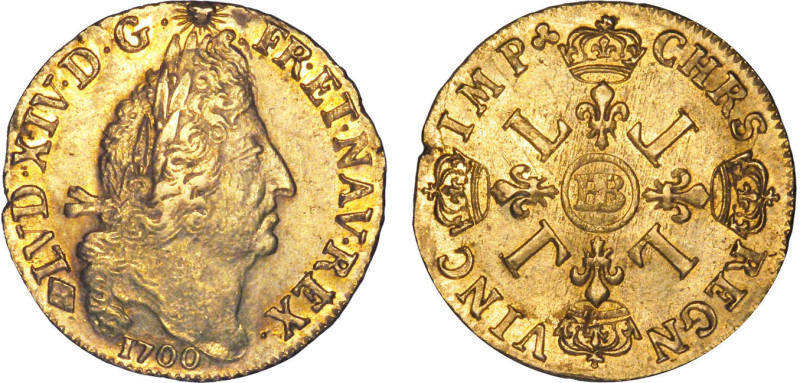 LOUIS XIV le Grand (1643-1715)
Double louis d'or aux 4 L
1700 BB - SUP 50 (SUP...