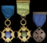 Cuba, Order of Military Merit, Fourth Class breast badges (2), in gilt and blue enamelled centre, with blue riband for Good Conduct, in gilt and blue ...