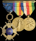 Cuba, Mounted Trio: Order of Military Merit, Fourth Class breast badge, in gilt, with blue enamelled centre, with blue riband for Good Conduct, Allied...