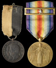Portugal, Allied Victory Medal, Official Type 2, with riband bar and silver combatant star, 34.7mm, good very fine; together with D. Pedro e D. Maria ...