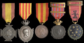 Spain, Cuban Volunteer Medal 1871, width 38.8mm, good fine; Jolo Campaign 1876, 31.5mm; Cuban Campaign, 1895-98, width 35.5mm; Navarre Volunteers Cros...