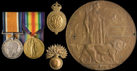 A Great War Pair and Memorial Plaque awarded to Guardsman Ernest Cox, 2nd Battalion, Grenadier Guards, late Household Battalion, who died of wounds on...