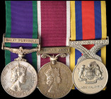 A G.S.M. Malay Peninsula, Army L.S.G.C. and Pingat Jasa Malaysia Medal Group of 3 awarded to Captain Samuel David Cowan Potter, Royal Army Ordnance Co...