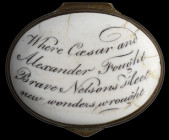 A ‘Battle of the Nile’ and ‘Nelson Interest’ Bilston Enamel Snuff or Patch Box, c.1798, of oval form, enamel on copper, the white enamelled lid bearin...
