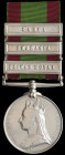 Afghanistan, 1878-80, 3 clasps, Peiwar Kotal, Charasia, Kabul (892. Gr. J. Pullen. F/A/. R.H.A.), suspension slightly loose, lower carriage rod once r...