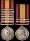 Queen’s South Africa (2), 1899-1902, second type reverse , with ghosted dates, 2 clasps, Belmont, Modder River (23566. Corpl. B.T. Garrod R.E.), engra...