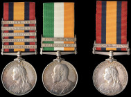 A Second Boer War Pair awarded to Private M. (or J.) Flanagan, West Yorkshire Regiment, comprising: Queen’s South Africa, 1899-1902, second type rever...