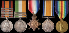 A Second Boer War and Great War Group of 5 awarded to Private H. Abbott, York and Lancaster Regiment, comprising: Queen’s South Africa, 1899-1902, thi...