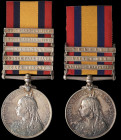 Queen’s South Africa (2), 1899-1902, both third type reverse, 3 clasps, Relief of Ladysmith, Laing’s Nek, Belfast (4021 Pte J. Lightbody, Gordon Highr...