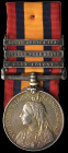 Queen’s South Africa, 1899-1902, 2nd type reverse with ghosted dates, 3 clasps, Cape Colony, Orange Free State, South Africa 1902 (7599 Pte T. E. Prie...