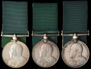 Volunteer Long Service (3), E.VII.R. (1706 Pte W. H. Booth. 2/V.B. Rl. W. Surrey Regt), and (1853 Pte C. Head. 2/V.B. Rl. W. Surrey Regt), and (2521 C...
