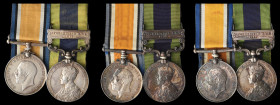 Three Great War and I.G.S. ‘Afghanistan N.W.F. 1919’ Territorials pairs awarded to Privates Charles Palmer, William G. Woods, and John H. Tucknott, 1s...